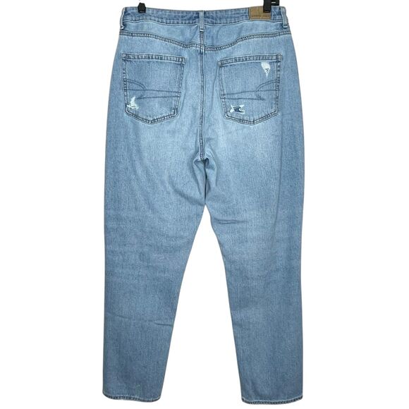 American Eagle Ripped Mom Jean Size 12 Denim High Rise Straight Leg Streetwear - Picture 5 of 9